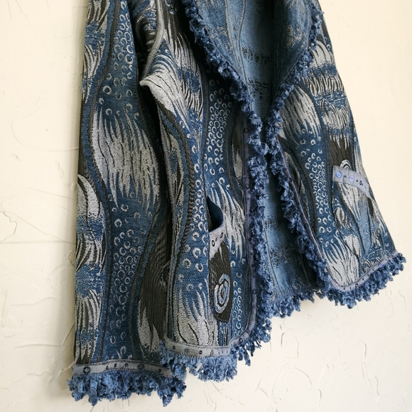 Vintage 90s Rare Stunning Upholstery Sequin Fringe Patterned Jacket - Picture 3 of 10